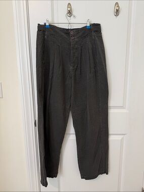 Free People Charcoal Gray High-Waist Pleated Trousers *small hole*